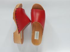 Red Leather Clogs With Wooden Heel, Red Shoes Clogs & Mules, Red Leather Open Heel Clogs, Red Heels Clogs & Mules, Red Slip-on Clogs With Wooden Heel, High Heel Clogs, Moccasins Women, Swedish Clogs, Women's Mules