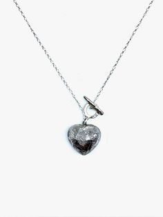 Darling Heart Toggle Necklace - Stone Cooper Elegant Silver Toggle Necklace With Heart Charm, Heart Shaped Jewelry With Toggle Clasp For Anniversary, Silver Heart Necklace With Toggle Clasp For Gift, Elegant Heart Necklace With Toggle Clasp As Gift, Silver Metal Heart Necklace Engraved, Silver Heart Pendant Toggle Necklace, Silver Heart Toggle Necklace As Gift, Metal Heart Toggle Necklace With Heart Charm, Silver Heart Toggle Necklace For Gift