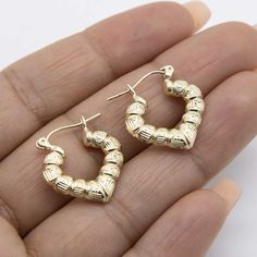 Small Bamboo Hoop Earrings, Gold Bamboo Earrings, Earrings Real, Bamboo Hoop Earrings, Bamboo Earrings, Average Weight, Classy Jewelry, Small Heart, Jewelry Business