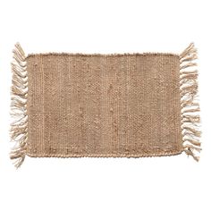 a beige rug with fringes on the bottom and one piece of fabric in the middle