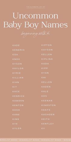 the uncommon baby boy names are displayed on a brown and tan background with white lettering