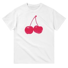 'Cherry' classic tee Pink Crew Neck T-shirt With Cherry Print, Cotton T-shirt With Cherry Print, Cotton Cherry Print T-shirt For Streetwear, Red Cotton T-shirt With Cherry Print, Cherry Print Cotton T-shirt For Streetwear, Red Cherry Print Crew Neck T-shirt, Streetwear Cherry Print Short Sleeve T-shirt, Trendy White T-shirt With Cherry Print, White Crew Neck T-shirt With Cherry Print