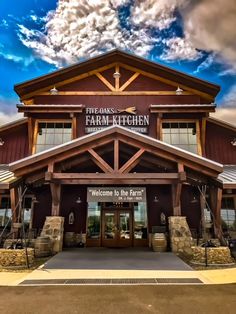 the front entrance to five days farm kitchen, which is located on an empty lot