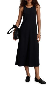 Fashioned from supersoft lyocell, this endlessly wearable midi will be a summery fave. 50" length Back keyhole with button-and-loop closure Scoop neck Sleeveless 100% lyocell Machine wash, line dry Imported Black Midi Slip Dress For Vacation, Black Sleeveless Viscose Slip Dress, Black Midi-length Slip Dress For Day Out, Casual V-neck Viscose Slip Dress, Casual Midi Length Slip Dress, Black Sleeveless Viscose Midi Dress, Casual Sleeveless Rayon Slip Dress, Casual Black Slip Dress For Vacation, Black Rayon Midi Dress For Summer