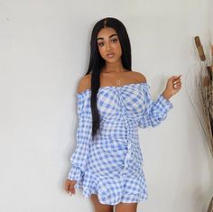 Size Small Only. Fits True To Size. Exactly As Is. Chic Blue Mini Dress For Picnic, Chic Blue Dress For Picnic, Fitted Blue Mini Dress For Picnic, Blue Fitted Mini Dress For Picnic, Blue Mini Dress For Picnic, Blue Mini-length Plaid Dress For Spring, Brunch Dress, Colorful Dresses, Long Sleeve Dress