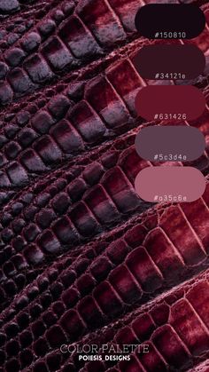 the color palettes are all in shades of red, purple, and black alligator skin