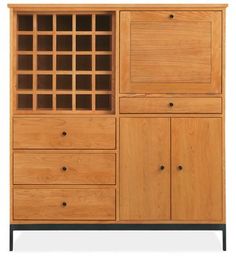 a wooden cabinet with many drawers and doors