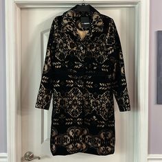 New Tracy Reese Black Velvet Lace Coat - Size 12 Never Worn, Has Pockets, Smoke Free Home Long Sleeve Velvet Outerwear For Work, Velvet Long Sleeve Outerwear For Work, Black Velvet Outerwear For Fall, Chic Black Velvet Outerwear, Lace Coat, Black Long-sleeve Outerwear With Lace Trim, Velvet Lace, Tracy Reese, Black Velvet