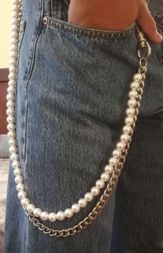 "10MM Pearl Pant Chain for Men, Stainless Steel Metal Strap, Chunky Cuban Chain, Tarnish Free, Father's Gift for Husband, Brother, Son, Boyfriend Material: Faux Pearl-High Quality Hard Plastic, Stainless Steel (not cheaper alloy or brass), which is tarnish free, no color change and waterproof. The chain is using the same quality steel as for necklace, Bracelet or body jewelry.  *Pearl Color: White, Creamy *Pearl size:10mm *Metal chain: 9mm *Chain Length: measured from end to end included clasps       S-20\"      M-24\"      L-28\" Normal style is pearl chain a little longer than steel chain, but if you prefer to have steel chain longer, please message me **How to order: 1) Please choose your style from drop-down menu 2) Please select your chain length.  3) If you are ordering custom size, Birthday Gift For Brother, Christmas Gifts For Brother, Pant Chains, Birthday Gifts For Brother, Beach Instagram, Chain For Men, Gold Chains For Men, Metal Straps, Classy Jewelry