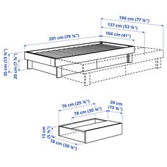 an image of a bed frame with measurements for the top and bottom drawers on each side