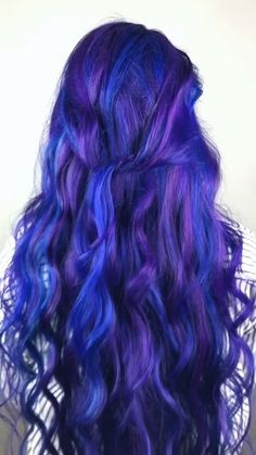 Blue Hair With Purple Highlights, Blue And Violet Hair, Purple Blue Hair, Color Ideas For Brown Hair, Blue Purple Hair, Ideas For Brown Hair