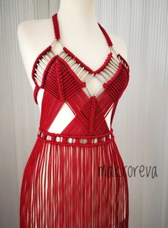 Red Dress Boho, Crazy Party, Macrame Clothes, Macrame Dress, Mode Boho, Christmas Costume, Dress Birthday, Birthday Dress, Dress Boho