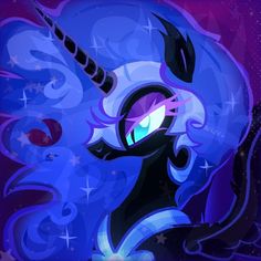 an image of a cartoon pony with blue hair and stars on it's face