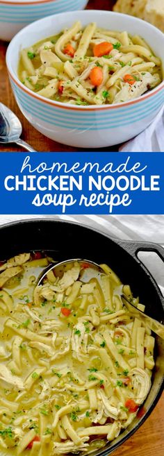 homemade chicken noodle soup recipe in a skillet