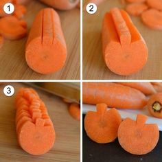 how to cut carrots into small pieces and place them on the cutting board for carving