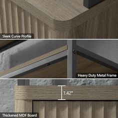 the measurements for a bed frame and headboard are shown in three different positions, including two