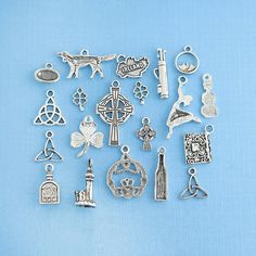 Ireland themed collection of antique silver tone charms, in a zinc alloy metal. Perfect for bracelets, pendants, earrings, zipper pulls, bookmarks and key chains! Measurements: 10mm - 30mm Hole Size: 2mm You will receive 1 set of 20 charms. PLEASE NOTE: From time to time I may need to substitute one of the charms for another of equal or greater value... all keeping with the theme of the collection. Need more? Just send us a message through the contact us form, instant chat, or at mailto:info@boh Silver Metal Charm Necklaces, Antique Silver Metal Charms For Gifts, Nickel Free Silver Themed Charms, Nickel-free Silver Themed Charms, Nickel-free Themed Silver Charms, Themed Silver Metal Charms, Silver Symbolic Charms With Vintage Charm, Silver Symbolic Charms With Vintage Style, Silver Vintage Symbolic Charm