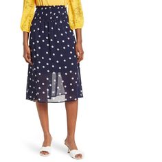 Nwt, Colors: Navy Blue And White Details & Care This Midi Skirt With A Smocked Waist And Allover Pattern Can Easily Be Dressed Up Or Down. Smocked Waist Pull-On Style Midi Length 100% Polyester Machine Wash Imported Model Stats: 5'10" Height, 32" Bust, 25" Waist, 36" Hip. Model Is Wearing Size S. Brunch Midi Skirt With Elastic Waistband, Midi Length Skirt With Elastic Waistband For Vacation, Midi Skirt With Elastic Waistband For Brunch, Midi Skirt With Elastic Waistband For Vacation, Vacation Midi Skirt With Elastic Waistband, Relaxed Skirt With Elastic Waistband For Brunch, Chic Smocked Back Skirt For Spring, Spring Skirt With Smocked Bodice, Relaxed Skirt With Smocked Bodice