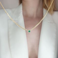 This necklace has a minimal design, and you can wear it any day and combine it with other jewelry . It makes for an excellent gift for a loved one, without being extravagant. - Gold Kt: 14K  Solid Gold - Emerald weight: 0,10ct - Thickness: 2,3mm ✔ Ready to Ship in 7-10 Business Days Each one of our items comes with a guarantee. Please let me know if you need your item by a specific day and I will do everything I can to help you. Thank you for visiting our shop! We really enjoyed creating our des Minimalist 14k Gold Pendant Chain Necklace, Everyday Minimalist Necklace With Curb Chain, Minimalist Necklace With Curb Chain For Gifts, Minimalist Solitaire Necklace As Gift, Minimalist Curb Chain Necklace As Gift, Minimalist Curb Chain Necklace, Minimalist Gold Emerald Necklace In Sterling Silver, Minimalist Curb Chain Necklace For Anniversary, Dainty Emerald Necklace With Delicate Chain For Everyday