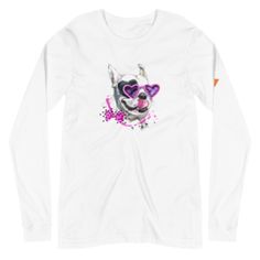 Elton Puppy Unisex Long Sleeve Tee from Vluxe by Lucky Nahum – alwaysgetlucky.com Spring Long Sleeve T-shirt For Loungewear, Everyday Long Sleeve Graphic Tee, Everyday Long Sleeve Graphic Print Tops, Everyday Long Sleeve Graphic Tee Tops, Everyday Long Sleeve Graphic T-shirt, Long Sleeve Graphic Tee For Loungewear, Loving Animals, Formal Trousers, Heather White