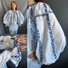 Amazing vintage Romanian vintage embroidered blouse with so beautiful puffy sleeves So gentle  and jewellery embroidery Stunning sky-blue  colour Great  vintage condition! Universal size Will  suit to S M L s  size     great idea for gift Bohemian Cotton Blouse With Embroidered Cuffs, Traditional Cotton Blouse With Embroidered Cuffs, White Bishop Sleeve Tops With Floral Embroidery, White Tops With Floral Embroidery And Bishop Sleeves, Traditional Summer Tops With Embroidered Cuffs, Traditional Long Sleeve Blouse With Embroidered Cuffs, Summer Blouse With Floral Embroidery And Bishop Sleeves, Summer Floral Embroidery Blouse With Bishop Sleeves, Traditional Peasant Top With Embroidered Sleeves For Festivals