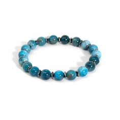 This crystal bracelet is made of natural Blue Apatite and Hematite. The vivid colors of Apatite combined with the metallic luster of Hematite make an exquisite combination. Our Crystal Bracelets are designed to feel lightweight, comfortable, and effortless. Stringing each crystal beads is part of our mindful Intention when we create this bracelet, infusing positive energies, love, and happiness within each design.By combining meaningful symbols and natural crystals, we give this accessory releva Apatite Bracelet, Blue Apatite Bracelet Jewelry, Spiritual Blue Stretch Bracelet, Blue Spiritual Stretch Bracelet, Blue Apatite Jewelry With Gemstone Beads, Metallic Luster, Hematite Bracelet, Blue Apatite, Eco Friendly Jewelry