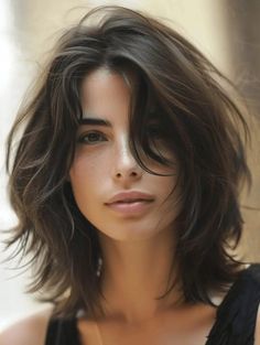 Rambut Brunette, Layered Hair With Bangs, Women's Hairstyles, Shoulder Length Hair Cuts, Hairstyles Long, Hairstyles Medium, Shoulder Length Hair