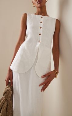 Tailored Clothes, Linen Fashion, Linen Tank Top, Prom Dresses Modest, Blouse Diy, Weekend Outfit, Trend Fashion, 가을 패션, Linen Clothes