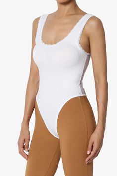 Tarkiln Lace Back Tank Thong Bodysuit Elegant White Second-skin Bodysuit, White Second-skin Bodysuit With Lined Body, White High Stretch One-piece Bodysuit, Seamless Snug Fit Bodysuit, White Second-skin One-piece Bodysuit, Elegant White Seamless Bodysuit, White Stretch One-piece Bodysuit, White High Stretch Short Sleeve Bodysuit For Summer, White Seamless Bodysuit For Summer