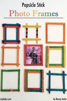 the popsicle stick photo frames are colorful and easy to make