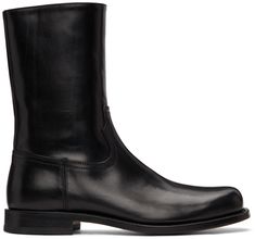 Calf-high polished leather boots in black. Square toe. Zip closure at inner side. Leather lining in beige. Leather and treaded rubber sole in beige. Antiqued gunmetal-tone hardware. Supplier color: Black Black Square, Dries Van Noten, Luxury Streetwear, Zip Up, Boots Men, Riding Boots, Leather Boots, Chelsea Boots, Rubber Sole