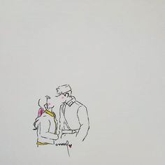 a drawing of two people standing next to each other