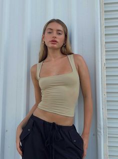 Top Princess Polly Lower Impact 86% reclaimed nylon 14% elastane Scoop neck Longline design Good stretch Unlined Estilo Hippy, Beige Top, Yoga Tank Tops, Bottoming Shirt, Winter Trends, American People, Matches Fashion, Active Wear Outfits, Basic Tops