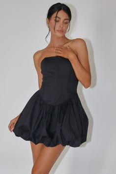 Monti Strapless Bubble Hem Mini Dress Black by Selfie Leslie Bubble Bottom Dress, Mini Bubble Dress, Bubble Hem Mini Dress, Mini Puffy Dress, Bubble Mini Dress, Balloon Skirt Dress, Bubble Hem Top, Bubble Dress Outfit, Black Puffy Dress