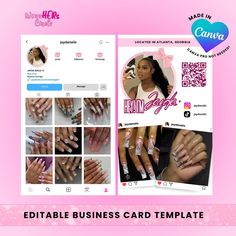 a pink and white photo with different nail designs on the top, bottom and bottom