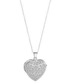 Patterns of Love Collection Rhodium Plated 925 Sterling Silver Heart Locket Pendant With Chain - Made in Italy View 1 Engraved Open Heart Locket Necklace In White Gold, Engraved Open Heart White Gold Locket Necklace, Valentine's Day Anniversary Necklace With Filigree Details, Valentine's Day Anniversary Filigree Necklace, Silver Heart Pendant Locket Necklace With Hallmark, Silver Engraved Open Heart Charm Necklace, Silver Open Heart Engraved Charm Necklace, White Gold Open Heart Necklace With Hallmark, Valentine's Day Sterling Silver Filigree Necklace