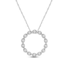 Highly versatile, this necklace is a chic piece to wear to work, to the grocery store, or to dinner. It features a diamond-embellished hoop pendant with a braided framework. You can wear this textured beauty as a dainty, standalone piece or layer it with some other delicate necklaces. Diamond Necklace With Detachable Round Pendant, Round Diamond Necklace With Detachable Pendant, White Gold Diamond Necklace With Detachable Pendant, Anniversary White Gold Necklace With Detachable Pendant, Diamond Necklaces With Detachable Round Pendant, Modern Necklace With Round Diamond Accents, White Gold Necklace With Detachable Pendant, Elegant Sterling Silver Hoop Necklace, White Gold Circle Necklace For Anniversary