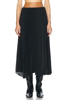 Self 1: 100% polyester, Self 2: 100% polyurethane.  Made in China.  Dry clean only.  Optional slip lining.  Side button snap closure.  .  .  .  .  .  .  .  .  .  .  . Button Closure Maxi Skirt For Work, Sleek Maxi Skirt For Spring, Chic Flowy Skirt With Button Closure, Sleek Spring Maxi Skirt, Sleek Relaxed Skirt For Spring, Elegant Button Closure Flowy Skirt, Sleek Relaxed Fit Skirt For Spring, Elegant Flowy Skirt With Button Closure, Sleek Flared Skirt For Spring