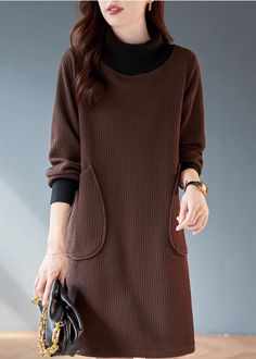 Classy Chocolate High Neck Patchwork Thick Knit Dress SpringFabric:Knit BlendedSize & Fit: Fit: This garment fits true to size.Length: Size M measures 33.54"from shoulder to hemBust: Great for any cup size. Waist: Loose Fit. Comfortable room throughout midsection.Hip: Loose Fit - room for hips. Hand Wash Cold. Long Sleeve Brown Sweater Dress For Work, Spring Fabric, Comfortable Room, Dress Spring, Cup Size, Spring Dresses, Knit Dress, High Neck, Loose Fitting