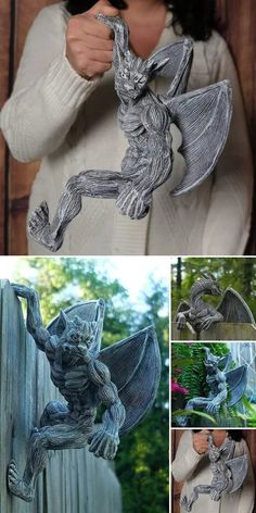 a collage of photos showing the different angles of an animal statue, and how it looks like