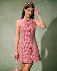 The Red Boat Neck Plaid Mini Dress & Reviews - Red - Dresses | RIHOAS Retro A-line Dress For Day Out, Red Mini Dress For Day Out, Fitted Red Sleeveless Dress For Day Out, Red Retro Knee-length Mini Dress, Retro Red Mini Dress For Spring, Red Sleeveless Mini Dress For Spring, Chic Red A-line Mini Dress, Red A-line Dress For Day Out, Retro Knee-length Mini Dress For Day Out