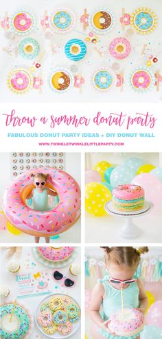 a collage of photos with donuts and other items for a birthday party or baby shower