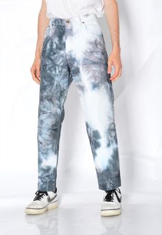 "Vintage 90s Reworked Grey White Tie Dye Jeans Mens Denim Pants Marked size: 34/44 Estimated Size: 32\" Inside leg: 27.6 In (70 cm) Jeans total length: 37.8 In (96 cm) Waist: 32.3 In (82 cm) Rise: 11.5 In (29 cm) Material: 100% cotton The model in this pic is 180cm (5ft 10) Be sure to contact us with any questions :) Follow us on IG or TikTok - magicxkale" Faded Relaxed Fit Pants For Summer, Faded Tapered Leg Bottoms For Spring, Acid Wash Pants For Spring Streetwear, Acid Wash Cotton Pants For Spring, Spring Faded Tapered Leg Bottoms, Spring Acid Wash Cotton Pants, Faded Five-pocket Summer Pants, Acid Wash Straight Leg Bottoms For Summer, Summer Faded Five-pocket Pants