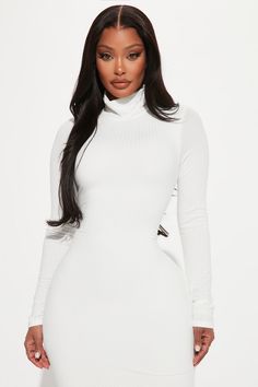 Available In Charcoal, Black, White, And Green. Ribbed Midi Dress Mock Neck Long Sleeve Lined Stretch 96% Polyester 4% Spandex Imported | Amika Ribbed Midi Dress in White size Medium by Fashion Nova Ribbed Midi Dress, White Midi Dress, White Fashion, Mock Neck, Fashion Nova, Everyday Fashion, High Neck Dress, Style Me, White Dress