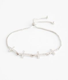 "BKE Rhinestone Cross Bracelet - Silver , Women's Silver Slider bracelet Measures up to 2 3/4" in diameter. Apparel & Accessories" Rhinestone Cross, Cross Bracelet, Silver Bracelets, Womens Bracelets, Womens Jewelry Bracelets, Apparel Accessories, Buckle, Women Jewelry, Outfit Accessories