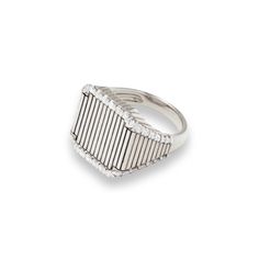 Feel pretty as a princess with this diamond striped signet ring, flawless as a stand alone piece or as a stacker! Available in 9k yellow or white gold .43ctw diamonds 4.8g of gold By Yvonne Leon Paris Modern Silver Diamond Ring With Baguette Diamonds, Modern White Gold Diamond Ring With Baguette Diamonds, Elegant White Gold Signet Ring With Pave Setting, Elegant White Diamond Signet Ring, Modern White Gold Signet Ring With Cubic Zirconia, Sterling Silver Rings With Baguette Diamonds In Diamond White, Modern Rings With Baguette Diamonds For Formal Occasions, Modern Baguette Diamond Rings For Formal Occasions, Classic Sterling Silver Diamond Ring With Baguette Diamonds