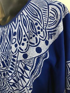 "A screen printed caftan tailored bu Indian Tailors in Fiji prior to 1972.Blue with white overprint which include Pacifica motifs.It is unworn. Fabulous symmetrical graphics which include a reference to Fiji Islands, It's label size is 32 which is to suit a 32\"bust. No faults. Still has original fold marks. These are the measurements, :- Bust 38\" Length from shoulder seam to hem 51\" Unstitched at sides for 21\" to allow ease of walking Overall width 38\" ( each side)" Fiji Islands, Peg Bag, Paisley Maxi Dress, Boho Festival, Festival Dress, Dress Maxi, Hippie Bohemian, Linen Apron, Vintage Charms