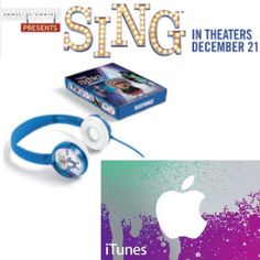 an advertisement with headphones on it for the itunes album sing in theater, december 21