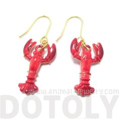 Lobster Crayfish Shaped Dangle Earrings in Red | Animal Jewelry | DOTOLY