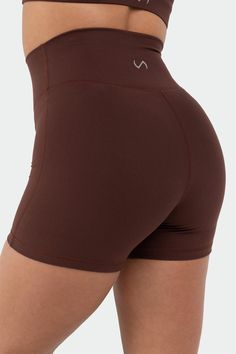 GENESIS HIGH WAISTED WORKOUT SHORTS CHOCOLATE Brown Athleisure Activewear With Built-in Shorts, Gym Bottoms With Built-in Shorts In Brown, Brown Gym Bottoms With Built-in Shorts, Sporty Stretch Athletic Shorts In Brown, Sporty Stretch Brown Athletic Shorts, Brown Athleisure Bottoms For Workout, Brown Compression Gym Bottoms, Brown Compression Sporty Bottoms, Sporty Compression Brown Bottoms